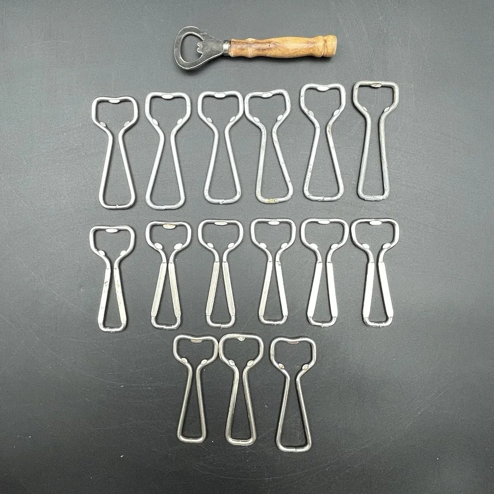 Lot 16 Vintage Church Key‎ Bottle Openers Wire Frame & Wood Handle Barware